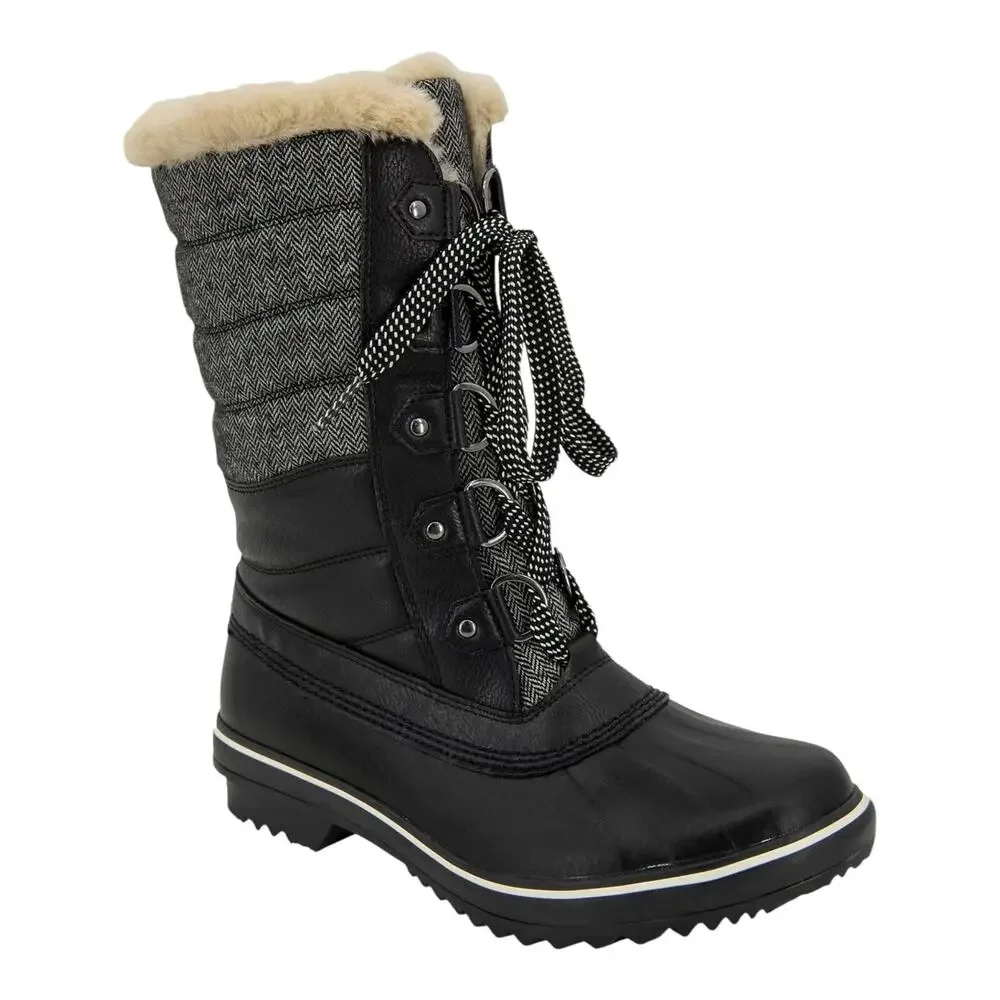 JBU Women Siberia Waterproof Lace Up Quilted Cold Weather Boots Black Size 8 1/2